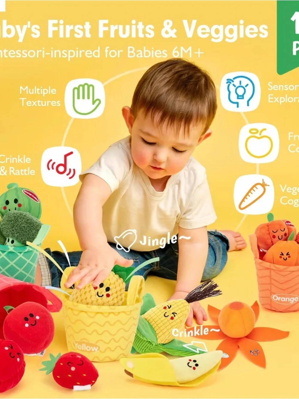 Plush Fruit & Veggie Toy Set - Assorted Red, Orange, Yellow, Green